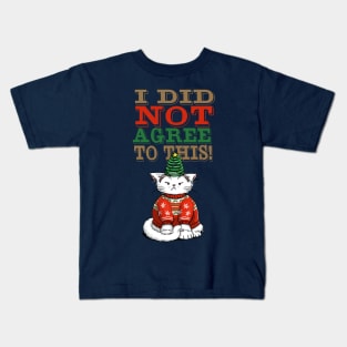 Disgruntled Cat in Ugly Christmas Sweater (dark background) Kids T-Shirt